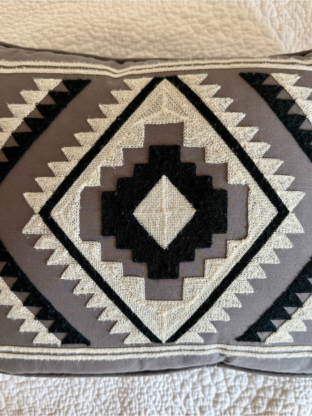 Pendleton Gray Black Cream Geometric Embroidered Pillow
